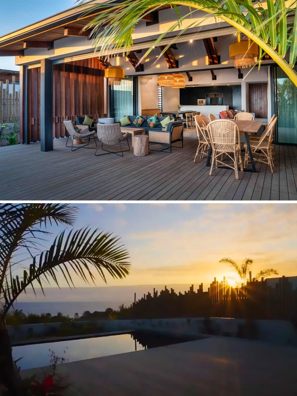 Villa deja construite - ile maurice - Anbalaba - coucher de soleil sur le lagon de Baie du Cap