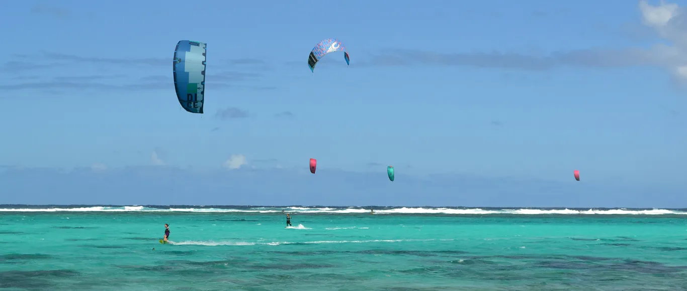 Kitesurfing in wind and sun